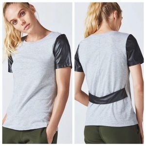 NWT Fabletics Regina Gray Black V Leather Shirt